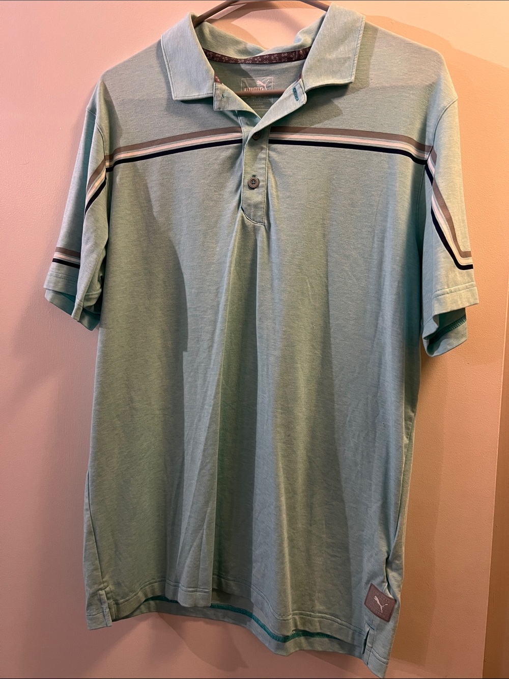 Puma Light Mint Polo with Contrasting Chest Stripe